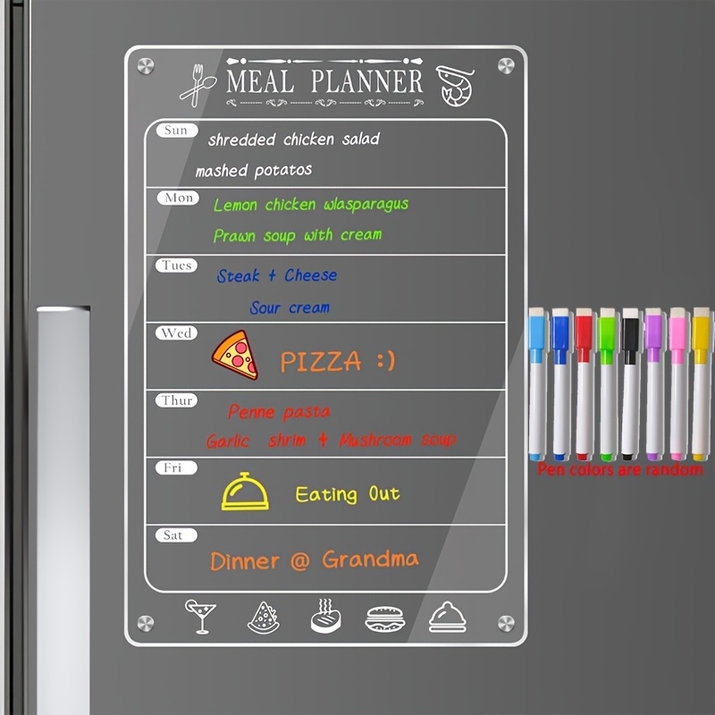 Meal Prep Planner - Acrylic Menu Board for Kitchen,Magnetic Weekly